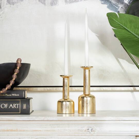 Gold Aluminum Taper Candle Holder with Rounded Bases Set
